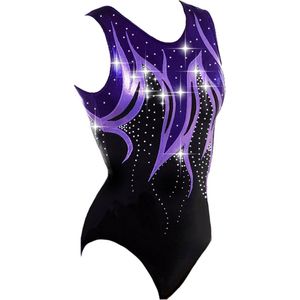 Fairysports Turnpakje Amethyst maat 38 meisjes gympakje paars lila zwart met zilveren steentjes