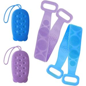 Silicone Rug Scrubber Douche Lichaam Borstel - Dubbelzijdige Douche Scrubben Riem - Bad Borstel Lichaam Scrubben - Qixuer - 4 stuks