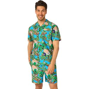 OppoSuits Minecraft Heren Summer Set - Shirt en Short - Zomer Outfit - Volwassenen - Mannen - Festival - Groen - Maat XXL