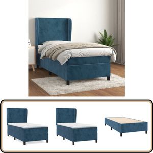 VidaXL Boxspring Fluweel Donkerblauw 90x200 cm Boxspringbed - Fluweel Bed - Donkere Blauwe Bed - Tweepersoon Bed - Pocketed Veren Matras