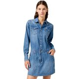 Blousejurk - Denim - 100% Katoen - Lange Mouwen - Leren Patch