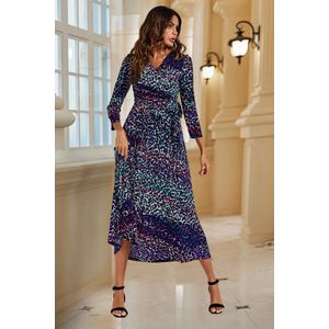 Midi-jurk met geometrische print en wikkeltop in marineblauw