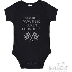 100% katoenen Romper ""ssssstt Papa en ik kijken Formule 1"" Unisex Katoen Zwart/grijs Maat 62/68