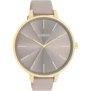 OOZOO Timepieces - Goudkleurige OOZOO horloge met taupe leren band - C11256