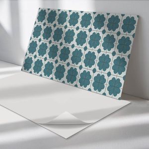 Wallfluent Vinyl Wandpaneel - Bloemenpatronen in arrangement Wandpaneel PVC - 120 cm x 60 cm - Turkoois Vinyl Wandpaneel - Set van 1 - Rechthoekig Wandbekleding Vinyl - Patroon Wandpaneel - Zelfklevend Wandpaneel - Wandpaneel Keuken en Badkamer