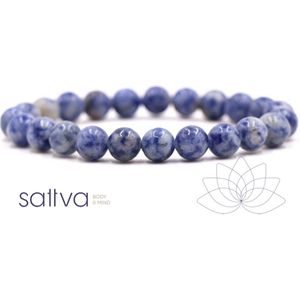 Sattva | ANTI-STRESS Blue Spot Jasper kralenarmband met 8mm beads edelsteen Mala in kado zakje