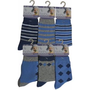 Baby sokjes blauw en grijs - maat 21/23 - 12 paar - 90% KATOEN - Zonder naad aan de teen