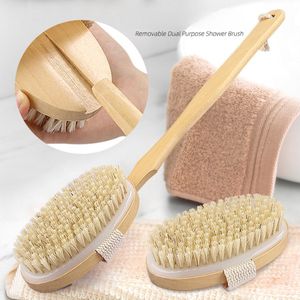 Lichaamsreinigingsborstel - Afneembare badborstel met natuurlijke haren - Exfoliërende huidborstel - Nat en droog