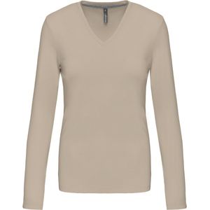 Kariban Dames t-shirt V-hals lange mouwen K382 - Light Sand - XXL