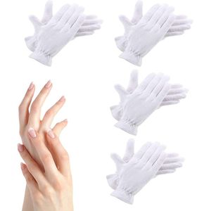 4 paar witte handhydraterende handschoenen met elastische polsband - herbruikbaar voor eczeem en droge handen - munt sieraden inspectie