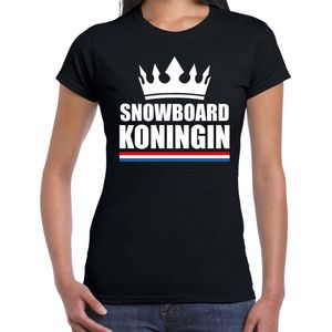 Zwart snowboard koningin apres ski shirt met kroon dames - Sport / hobby kleding S