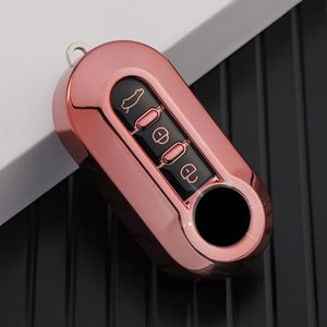 Zachte TPU Sleutelcover - Roze Metallic - Sleutelhoesje Geschikt voor Fiat 500 / 500L / 500X / 500C / Abarth / Panda / Punto / Stilo - Sleutel Hoesje Cover - Auto Accessoires