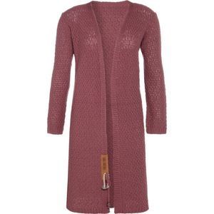 Knit Factory Luna Lang Gebreid Vest Stone Red - Gebreide dames cardigan - Lang vest tot over de knie - Rood damesvest gemaakt uit 30% wol en 70% acryl - 40/42