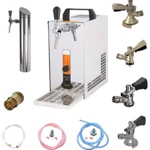Complete set - Biertap, PYGMY 25/K, 1-kraans, 35 liter/u - met Set van 4 fustkoppeling en Tapzuil - Droogkoeler - Thuistap - Bierkoeler