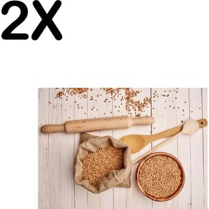 BWK Textiele Placemat - Natuurlijke Ingredienten met Houten Keukengerei - Set van 2 Placemats - 35x25 cm - Polyester Stof - Afneembaar