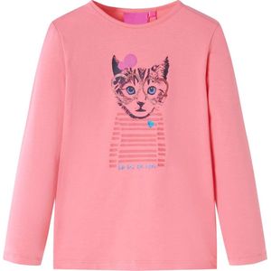 vidaXL-Kindershirt-met-lange-mouwen-kattenprint-128-roze