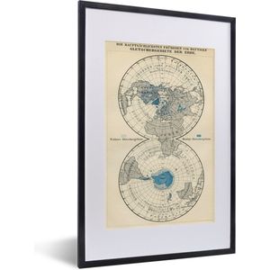 Fotolijst incl. Poster - Gletsjers op vintage wereldkaart - 40x60 cm - Posterlijst
