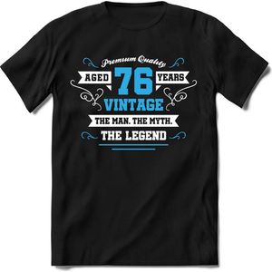 76 Jaar Legend - Feest kado T-Shirt Heren / Dames - Wit / Blauw - Perfect Verjaardag Cadeau Shirt - grappige Spreuken, Zinnen en Teksten. Maat L