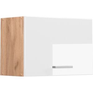 Vicco - R-Line Keuken Hangkast - 60 cm - Plat Wit Hoogglans - Krachtige Eik Goud