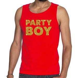 Party Boy glitter tekst tanktop / mouwloos shirt rood heren - heren singlet Party Boy XL