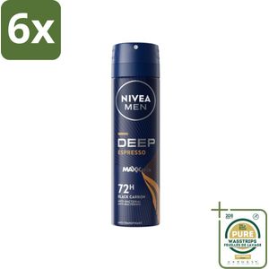 NIVEA MEN - Deodorant Spray - Deep Espresso - 150 ml - Voordeelverpakking - 6 stuks - Huidbescherming - Espresso geur