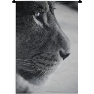 Wandkleed Dierenprofielen in Zwart-Wit - Dierenprofiel leeuw in zwart-wit Wandkleed katoen 120x180 cm - Wandtapijt met foto XXL / Groot formaat!