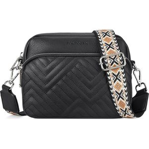 SHOP YOLO-schoudertas dames-mobiele telefoon- crossbody-tas met verstelbare brede riem- PU-lederen gewatteerde-zwart