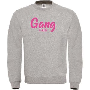 Gang is alles wintersport sweater grijs XL - fluor roze - soBAD. | Foute apres ski outfit | kleding | verkleedkleren | wintersporttruien | wintersport dames en heren