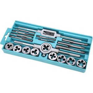 20-delige gelegeerd gereedschap Staal Tap en Matrijs Set met opbergkoffer - M3-M12 schroefdraad - Tap en Steeksleutel - Handmatig snijgereedschap voor in- en uitwendige schroefdraad .