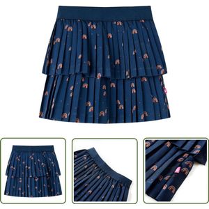 vidaXL Meisjeskleren - Kinderrokje - Kinderrokje 140 marineblauw - Blauwe Jurk - Regenboogprint - Kindermode