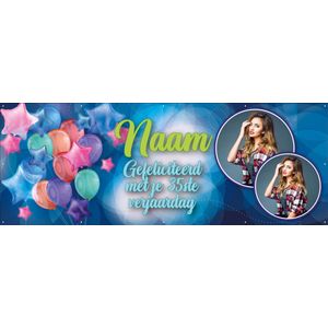 Spandoek maken met Foto's en Eigen tekst - Fleurige ballonnen - 200 x 75 cm - Verjaardag - Abraham - Sarah - Feestje - Jubileum - met ringen - Banier - PVC - Banner - Verjaardag - indoor en outdoor – Versiering