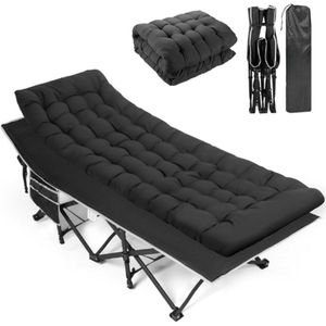 Opvouwbaar Campingbed - Met Matras & Zijzak - 190x71x36CM - Draagkracht 250KG - Oxford Weefsel 2400D - Inclusief Draagtas - Blauw/Zwart