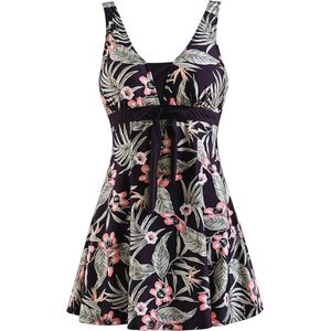 Dames Eendelig Badmode met Shorts | Elegante Figuurvormende Tankini Plus Size in Begonia Print