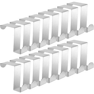 Zeynomax - Roestvrijstalen Deurhaken - 16 stuks - Kledinghaken - Kapstok - Deurhangers - Zilver - Voor Gebruik Met Kasten en Lades