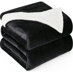 VOXO Luxe Sherpa Fleece Deken - Super Zacht, Warm en Donzig - Plaid voor op de Bank, Bed of Woonkamer Decoratie - 150 x 200 cm Zwart