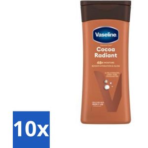 10 x Vaseline Bodylotion Cocoa 200 ml - Vochtbalans - Natuurlijke Glans - Snel Intrekkende Formule - Hydraterende Lotion