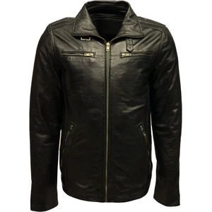 Zwarte leren heren jas met uitneembare kraag - 100 % echt leer - Albert - 2XL