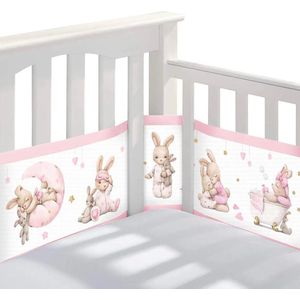 Buxibo - Baby Bed Omrander - Bedbumper - Hoofdbeschermer - Set van 2 - 340x30cm & 160x30cm - Roze