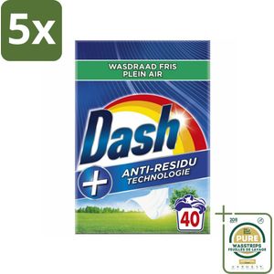 5 x Dash - Waspoeder - Witte en Gekleurde Was - Wasdraad Fris - 40 Wasbeurten - Grootverpakking - Waspoeder - Was - Waspoeder Voor Witte En Gekleurde Was - Waspoeder Voor Kleding - Waspoeder Met Frisse Geur