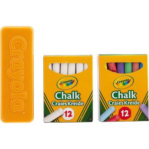 Crayola - Krijt - Set 24 Witte En Gekleurde Krijtjes Voor Schoolbord Met Wisser