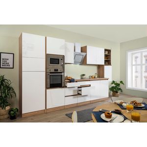 Goedkope keuken 385  cm - complete keuken met apparatuur Lorena  - Eiken/Wit mat - soft close - keramische kookplaat  - afzuigkap - oven - magnetron  - spoelbak