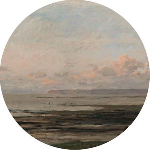 Strand bij eb, Charles-François Daubigny - Foto op Behangcirkel - ⌀ 40 cm