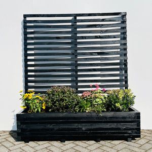 AMISHOUT - Plantenbak met klimrek 150x40x36 (176) cm - zwart | bloembak buiten