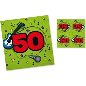 60x Servetten 50 jaar groen/rood 33 x 33 cm ? Feest tafeldecoratie servetjes - Verjaardag thema papieren tafeldecoraties