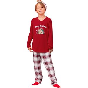 Kerst Familie Pyjama Kersttrui Familie Set Lange Mouw Tops + Broek met Kerstboompatroon voor Dames Heren Kinderen