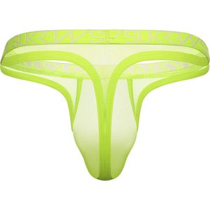 SUKREW Sheer Low-rise Thong Acid Yellow - MAAT XXL - Erotisch Heren Ondergoed - String voor Man - Sexy mannen String