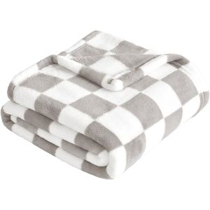 Geruite babydeken - Fleece babydeken - Superzachte, comfortabele en pluizige baby- en peuterdeken voor pasgeborenen - Geschikt voor wiegjes en kinderwagens - 76*102cm -Warm grijs