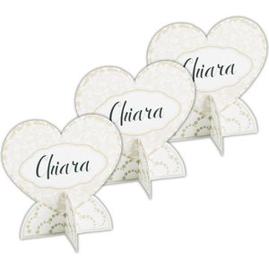 Givi Italia naamkaartjes/plaatskaartjes - bruiloft - ivoor - 3D - hart - 12x stuks - 6.5 x 5 cm