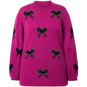 MIAMODA MIAMODA - Dames - Trui Regular Fit strikjes met sierkraaltjes - Donkermauve - Maat 42+