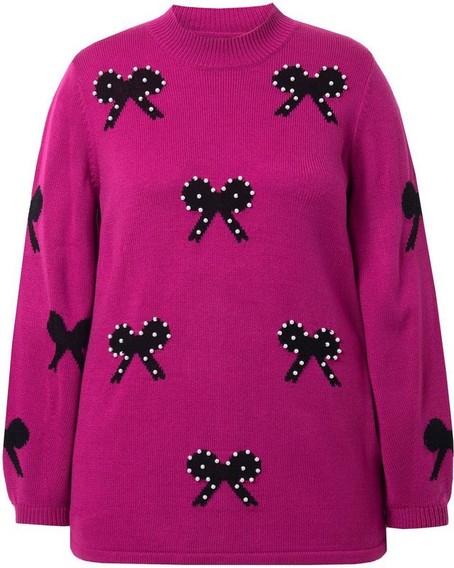 MIAMODA MIAMODA - Dames - Trui Regular Fit strikjes met sierkraaltjes - Donkermauve - Maat 42+